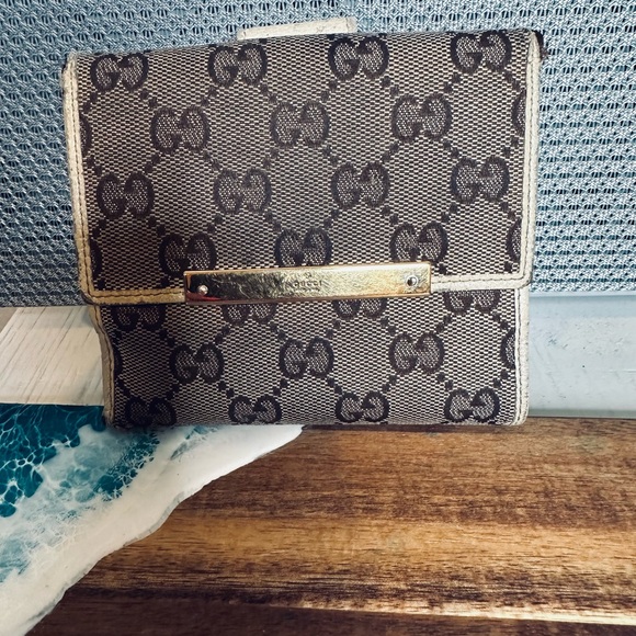 Gucci Handbags - Gucci Monogram Beige and Brown Clutch